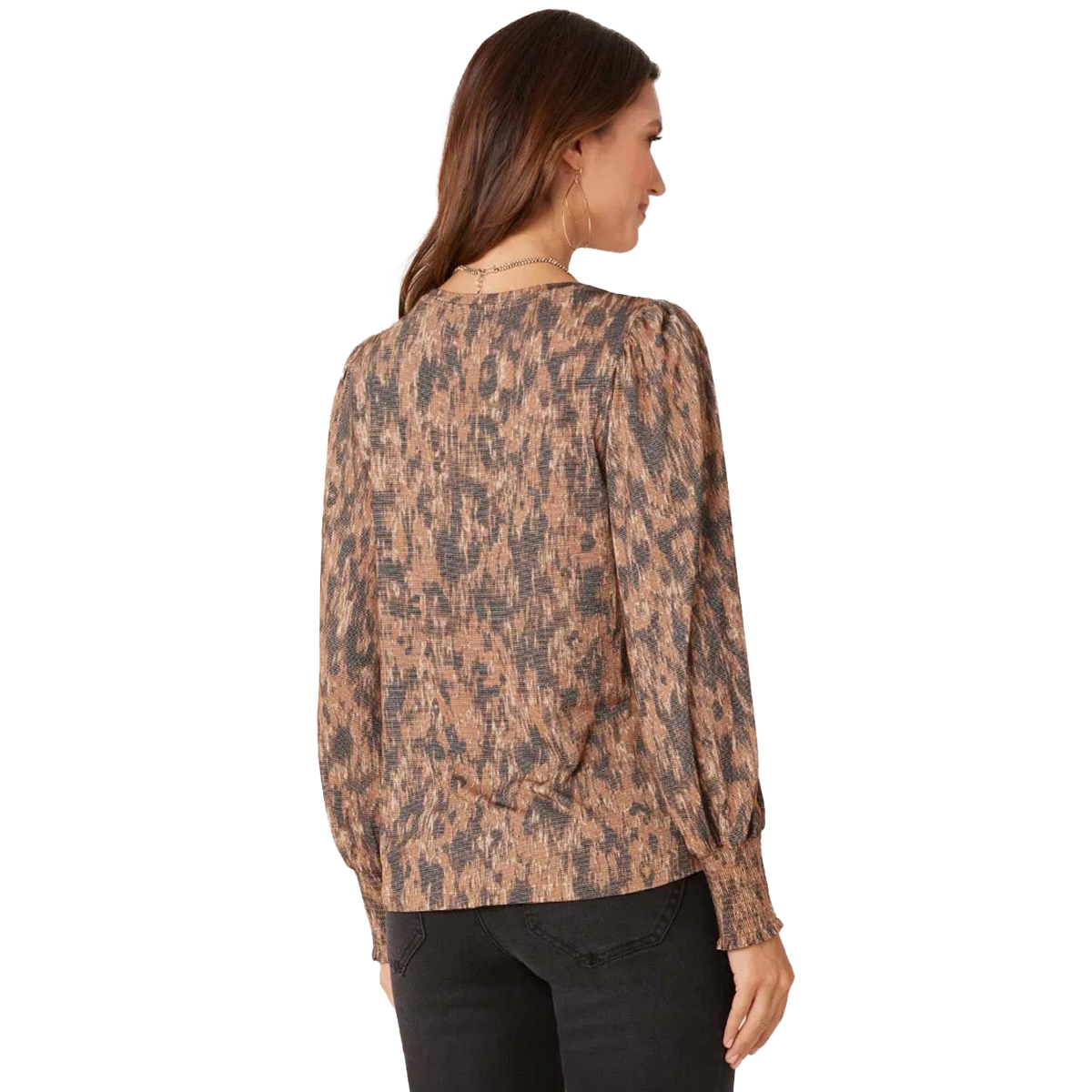 Womens Democracy Long Sleeve Blouson Abstract Twist Hem Blouse