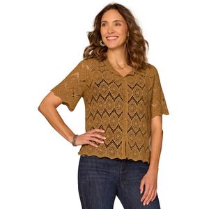 Womens Democracy Short Sleeve Crochet Button Down Blouse