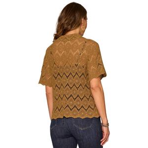 Womens Democracy Short Sleeve Crochet Button Down Blouse alternate view