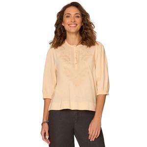 Womens Democracy 3/4 Blouson Sleeve Embroidered Blouse