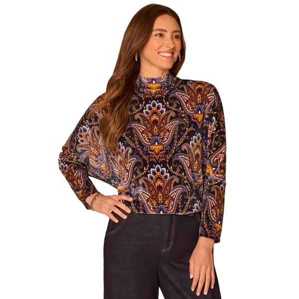 Womens Democracy Long Batwing Sleeve Abstract Paisley Blouse