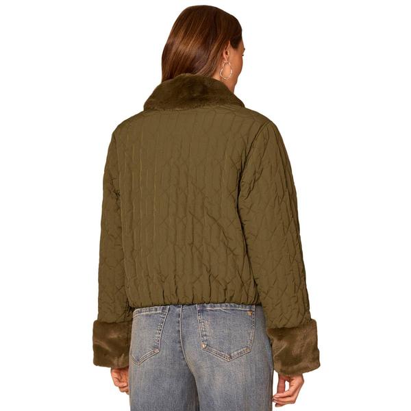 Womens Democracy Front Zipper Faux Fur Quilted Jacket alternate view