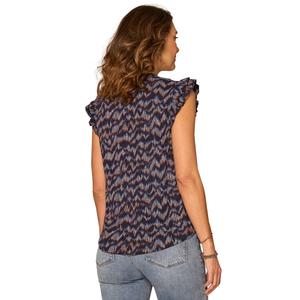 Womens Democracy Ruffle Cap Sleeve V Neck Abstract Blouse alternate view