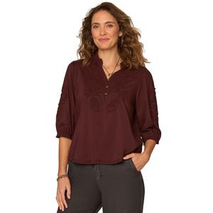 Womens Democracy 3/4 Blouson Sleeve Ruffle Neck Blouse