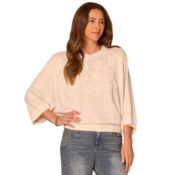 Womens Democracy 3/4 Dolman Sleeve Embroidered Sweater