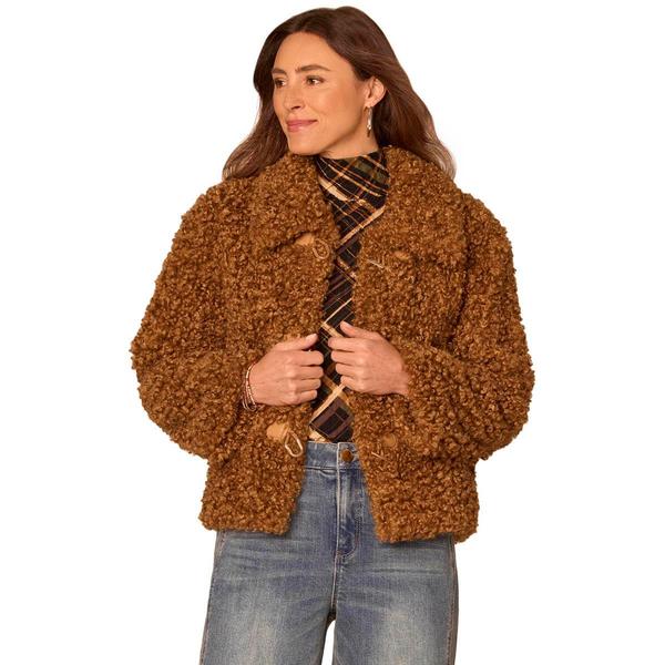 Womens Democracy Butter Toffee Faux Fur Teddy Coat