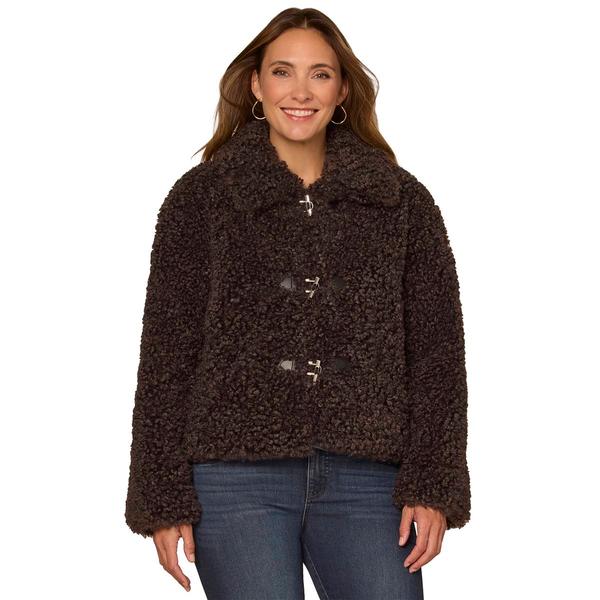 Womens Democracy Dark Grey Faux Fur Teddy Coat
