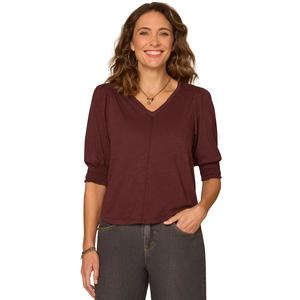 Womens Democracy Smocked Elbow Sleeve V Neck Solid Blouse