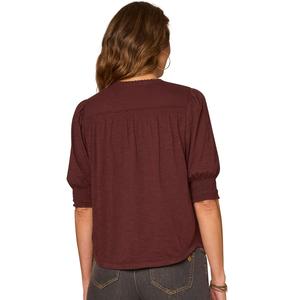 Plus Size Democracy Smocked Elbow Sleeve V Neck Solid Blouse alternate view