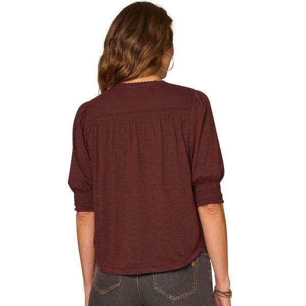 Plus Size Democracy Smocked Elbow Sleeve V Neck Solid Blouse alternate view