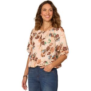 Womens Democracy Elbow Sleeve Bubble Hem Floral Blouse
