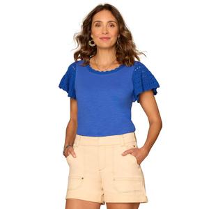 Womens Democracy Short Crochet Sleeve Solid Blouse