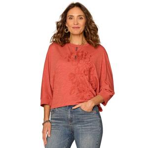 Petite Democracy 3/4 Dolman Sleeve Floral Embroidered Blouse