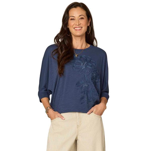Petite Democracy 3/4 Dolman Sleeve Floral Embroidery Blouse