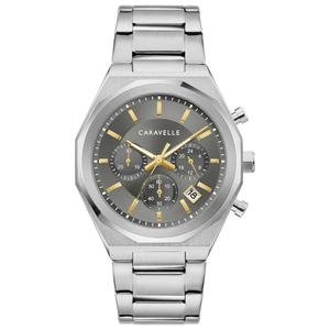 Mens Caravelle Stainless Steel Grey Dial Chrono Watch - 43A158