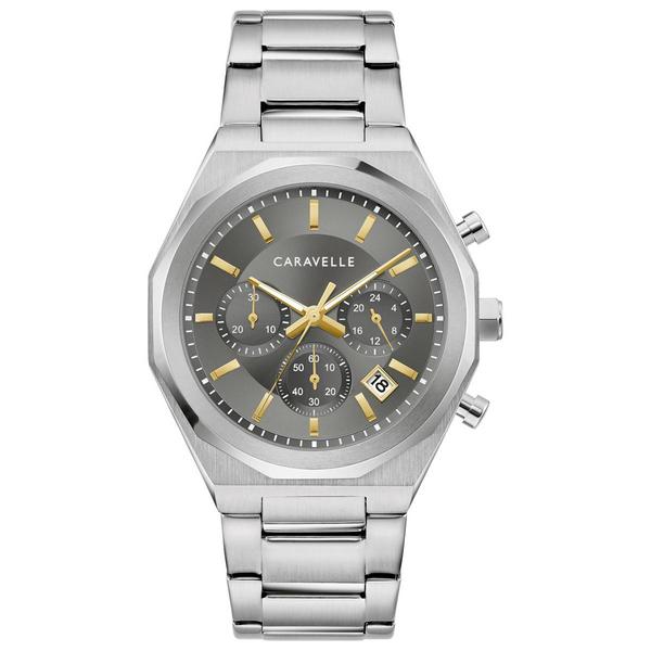 Mens Caravelle Stainless Steel Grey Dial Chrono Watch - 43A158