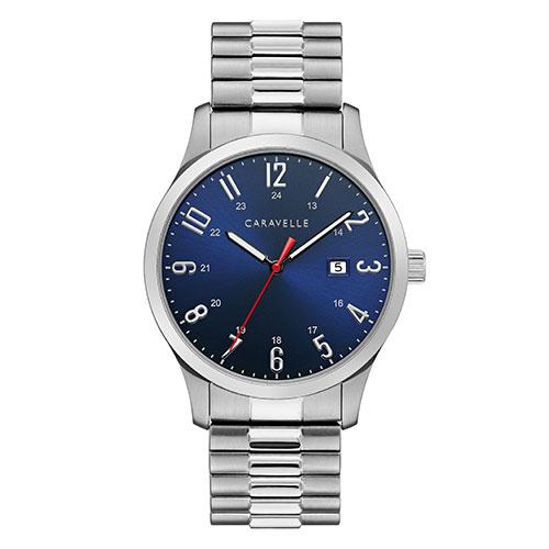 Mens Caravelle Silver Tone Expansion Band Watch - 43B161