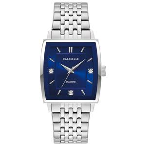 Mens Caravelle Modern Stainless Steel Blue Dial Watch - 43D108