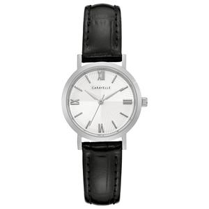 Womens Caravelle White Dial Black Leather Strap Watch - 43L216