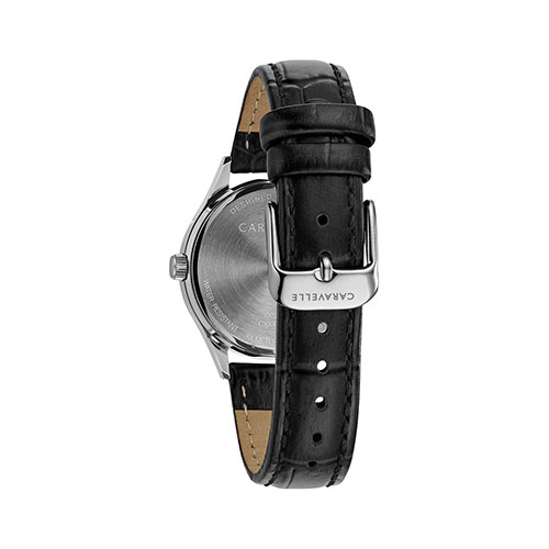 Womens Caravelle Black Leather Strap Dress Watch - 43M116