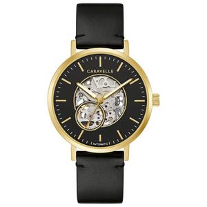 Mens Caravelle Gold Tone Black Leather Strap Watch - 44A121