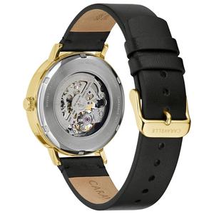Mens Caravelle Gold Tone Black Leather Strap Watch - 44A121 alternate view