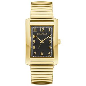 Mens Caravelle Classic Gold-Tone Black Dial Watch - 44A122