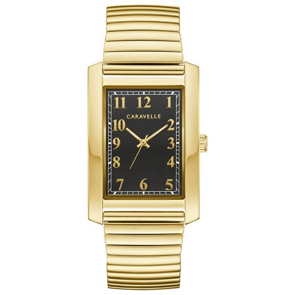 Mens Caravelle Classic Gold-Tone Black Dial Watch - 44A122