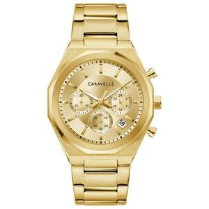 Mens Caravelle Gold Tone Gold Dial Chrono Watch - 44A123