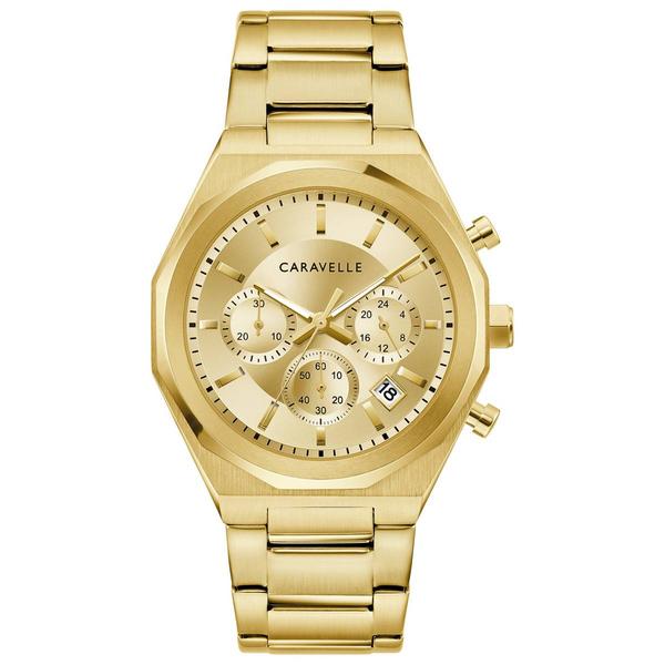 Mens Caravelle Gold Tone Gold Dial Chrono Watch - 44A123