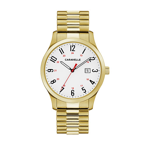 Mens Caravelle Gold-Tone Expansion Easy Reader Watch - 44B117