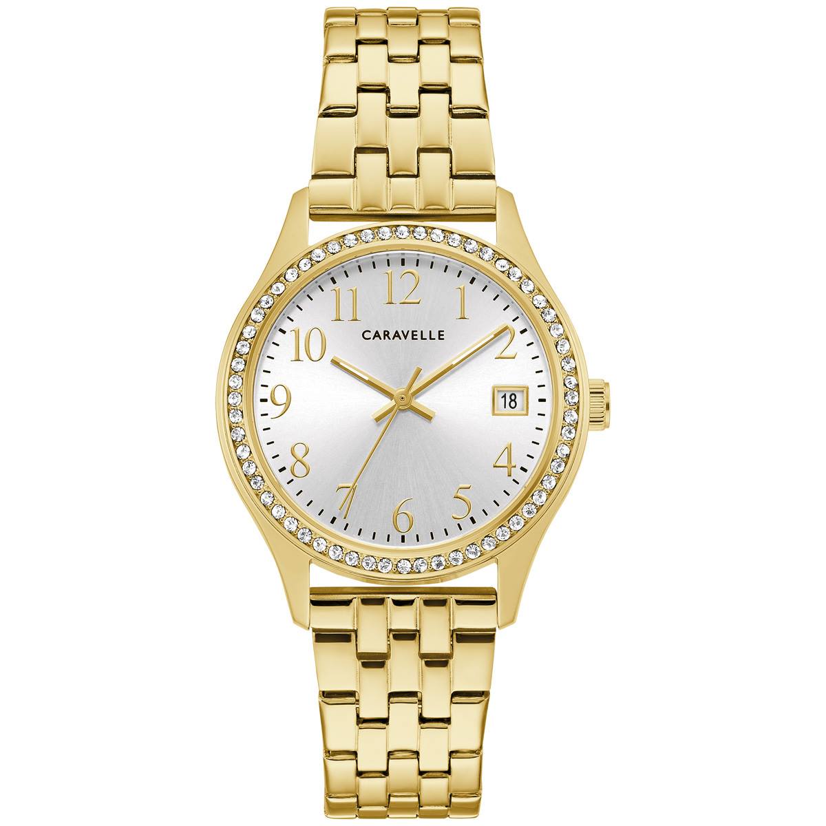 Women Carvavelle By Bulova Crystal Gold-Tone Watch Box Set-44X101