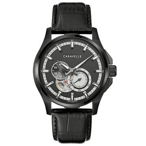 Mens Caravelle Skeleton Dial Leather Strap Watch - 45A153