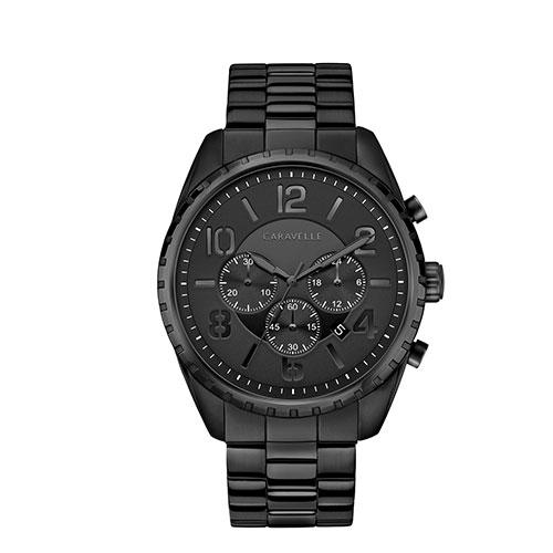 Mens Caravelle Black-Tone Steel Bracelet Watch - 45B150