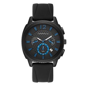 Mens Caravelle Black Dial Silicone Strap Watch - 45B159