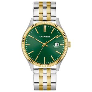Mens Caravelle Two-Tone Stainless Steel Green Dial Watch - 45B162