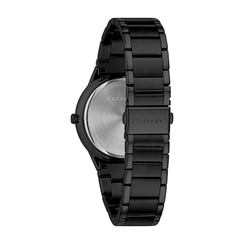 Mens Caravelle Black-Tone Stainless Steel Watch - 45D108