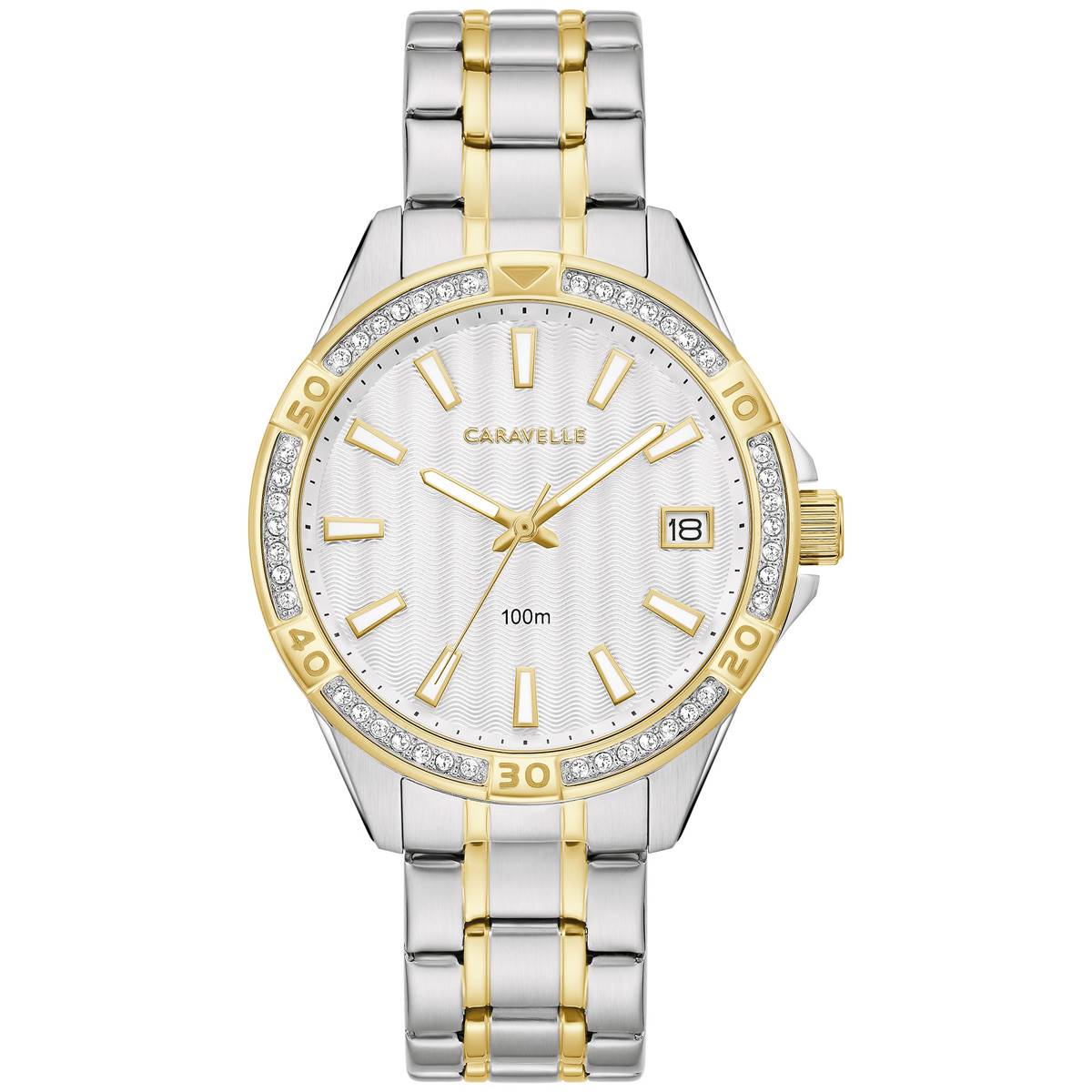 Womens Caravelle Two-Tone Crystal Bezel Bracelet Watch - 45M120