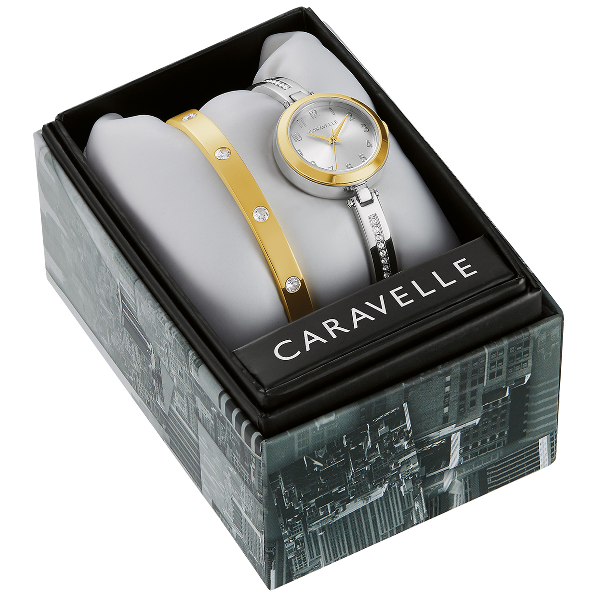 Caravelle Gold-tone Watch & Crystal Bracelet Set- 45X101