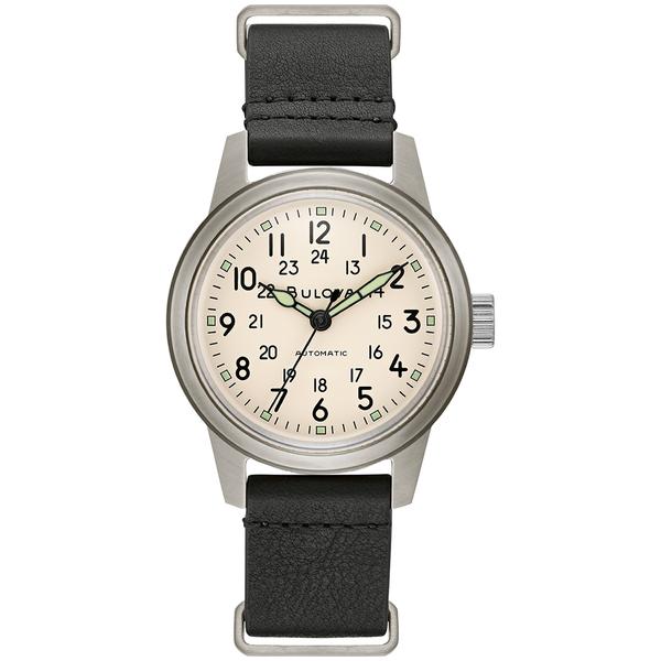 Mens Bulova Automatic Black Leather NATO Strap Watch - 96A246