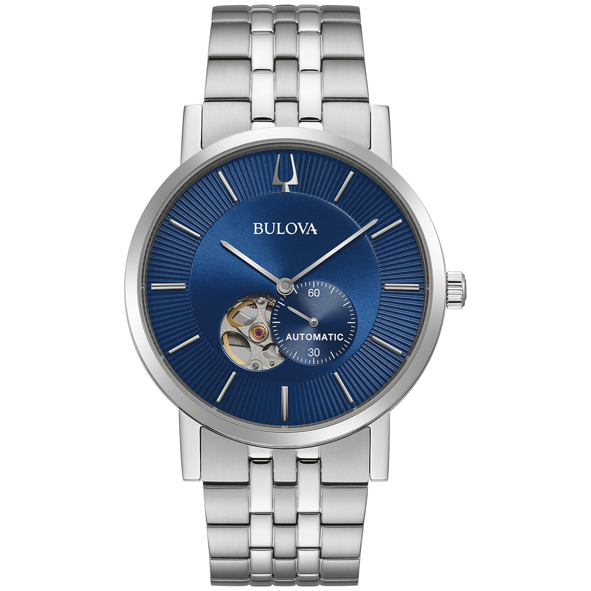 Mens Bulova Automatic Stainless Blue Dial Bracelet Watch - 96A247