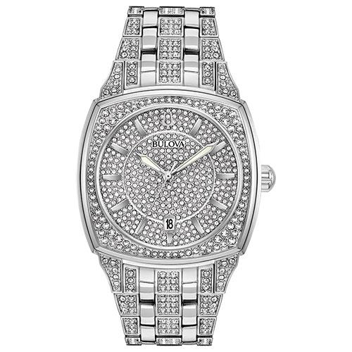 Mens Bulova Crystal Accented Pave Bracelet Watch - 96B296