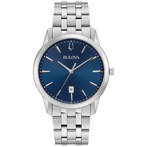 Mens Bulova Stainless Blue Dial Bracelet Watch - 96B338