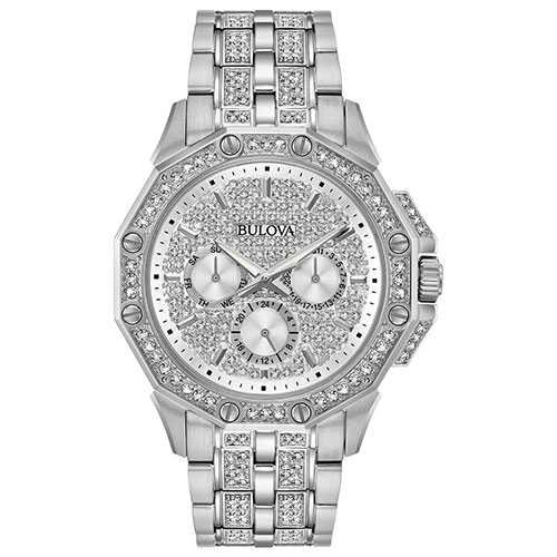 Mens Bulova Pave Multi-Function Bracelet Watch - 96C134