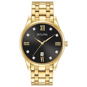 Mens Bulova Gold-Tone & Diamond Dial Watch - 97D108
