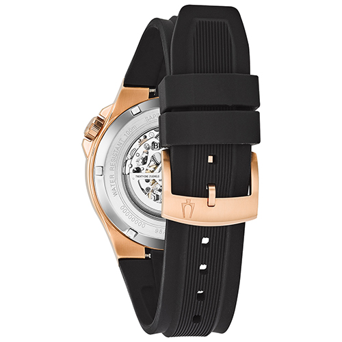 Mens Bulova Automatic Black Silicone Strap Watch - 98A177