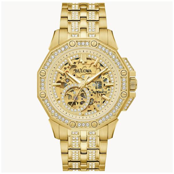 Mens Bulova Octava Automatic Goldtone Crystal Watch - 98A292