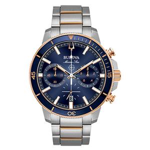 Mens Bulova Marine Star Two-Tone Blue Dial Bracelet Watch -98B301