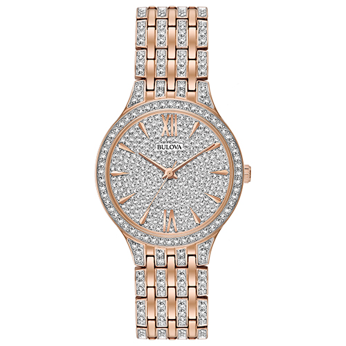 Womens Bulova Crystals Slim Pave Dial Watch - 98L235