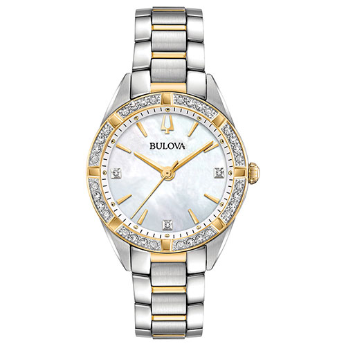 Womens Bulova Diamond Bezel Two-Tone Bracelet Watch - 98R263
